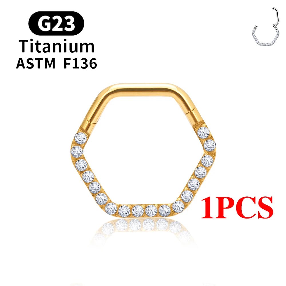 1/10PCS G23 Titanium Piercing Septum Clicker D Shape Nose Ring 16G CZ Tragus Ear Cartilage Conch Daith Earrings Body Jewelry - VigDeals
