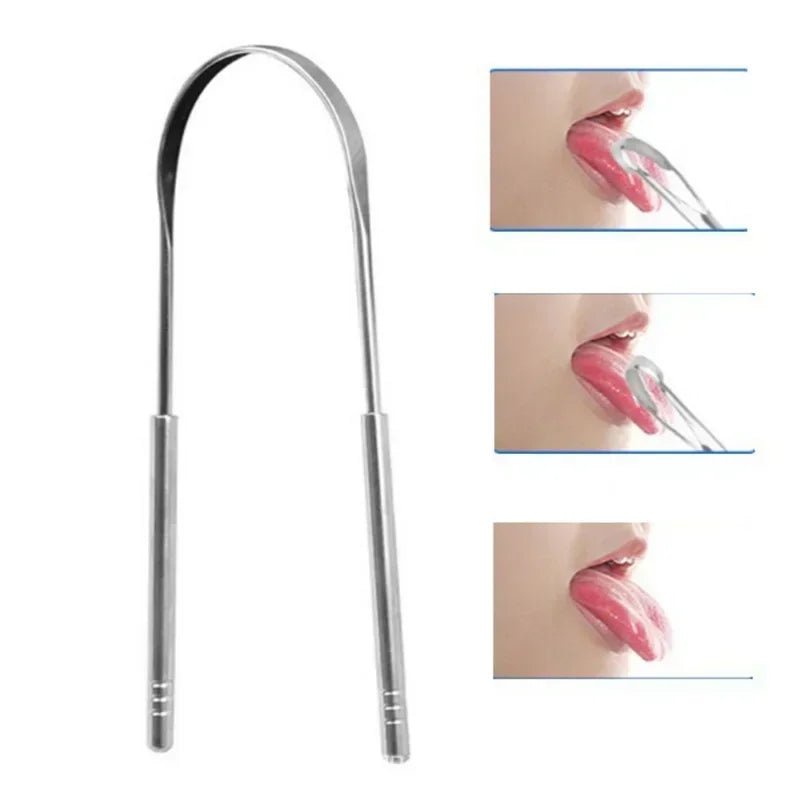 1/2 Pcs Reusable Stainless Steel Useful Tongue Scraper Cleaner Fresh Breath Cleaning Coated Tongue Oral Hygiene Care Tools - VigDeals