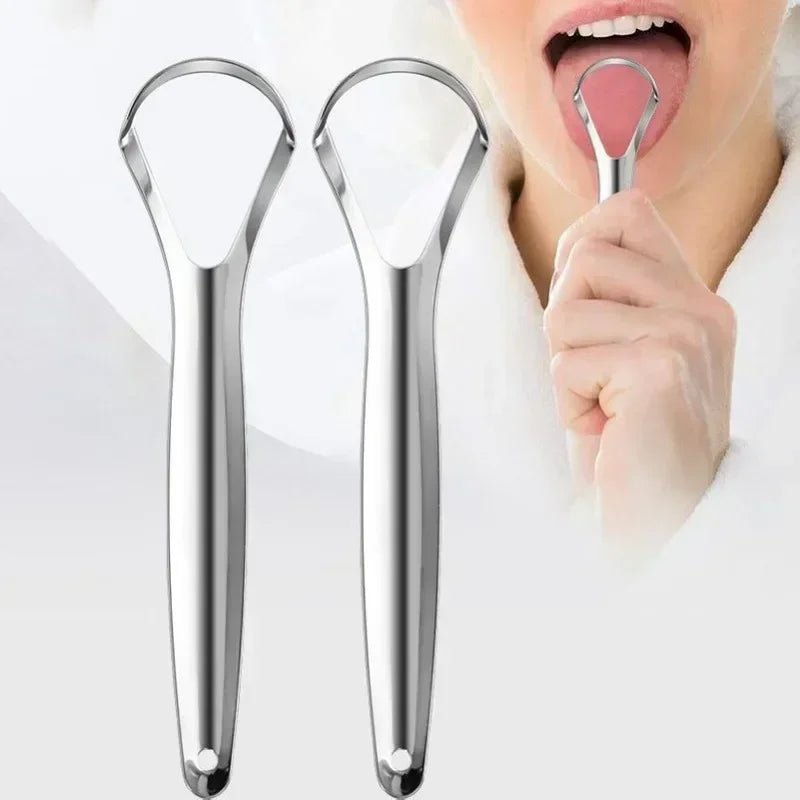 1/2 Pcs Reusable Stainless Steel Useful Tongue Scraper Cleaner Fresh Breath Cleaning Coated Tongue Oral Hygiene Care Tools - VigDeals