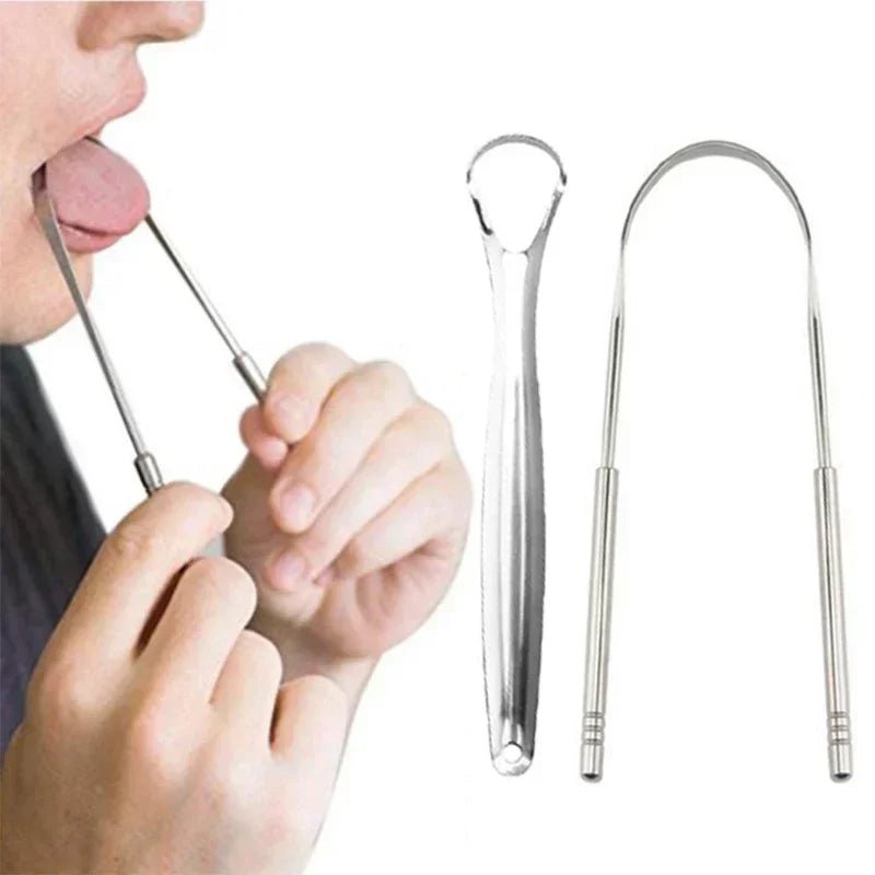 1/2 Pcs Reusable Stainless Steel Useful Tongue Scraper Cleaner Fresh Breath Cleaning Coated Tongue Oral Hygiene Care Tools - VigDeals