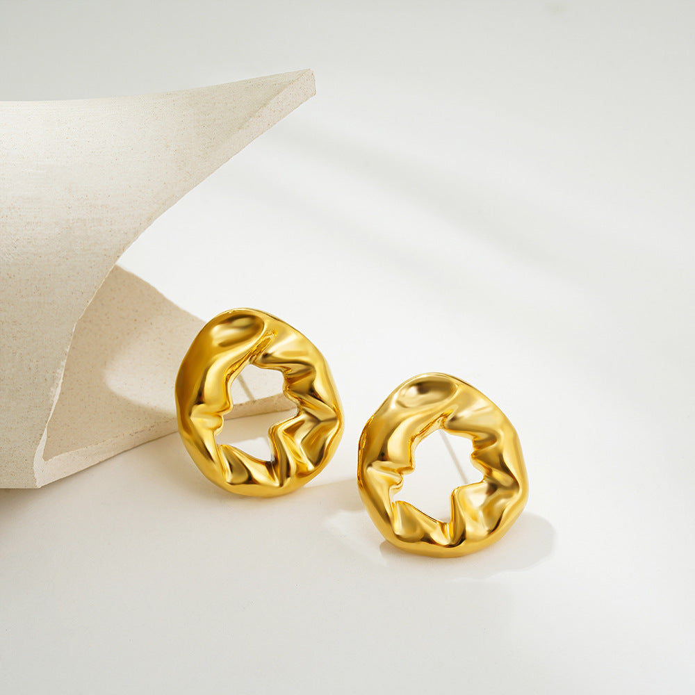18K Gold Balloon Fold Irregular Texture Simple Earrings