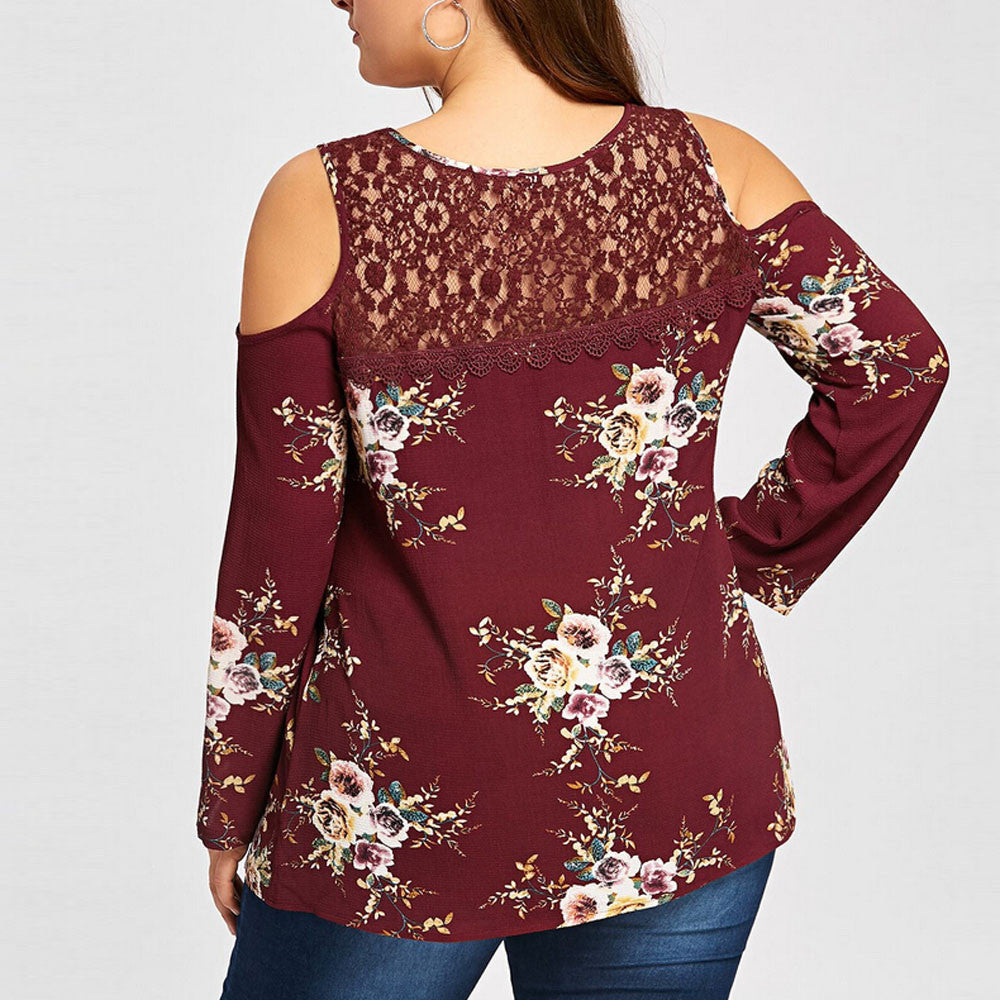 Lace Shirt Loose Floral Printed Women