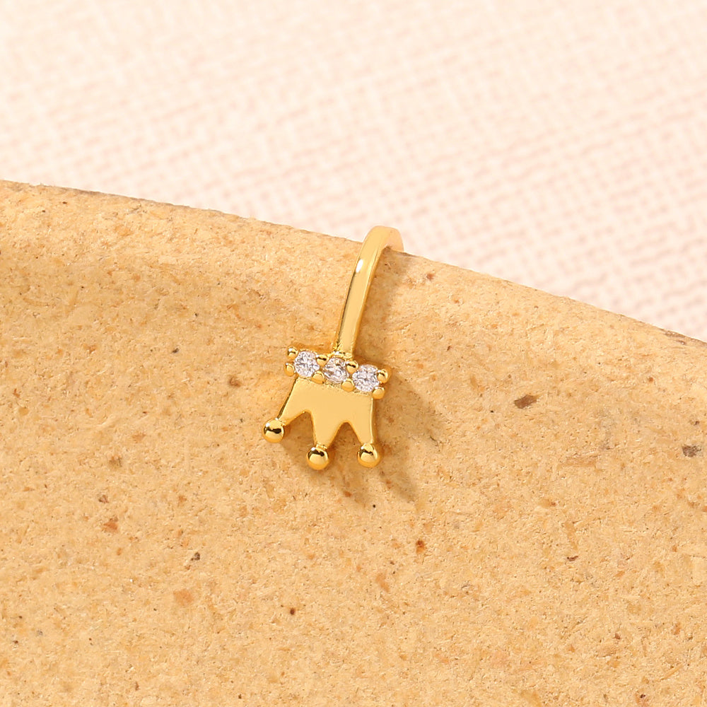 Amazon nose clip, gold micro-inlaid zircon crown nose ring, fashionable and fashionable non-perforated piercing nose studs