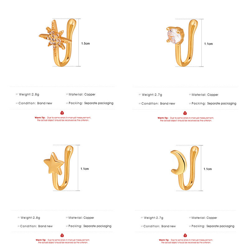 Copper Inlaid Zircon Star Love Crown Nose Ring