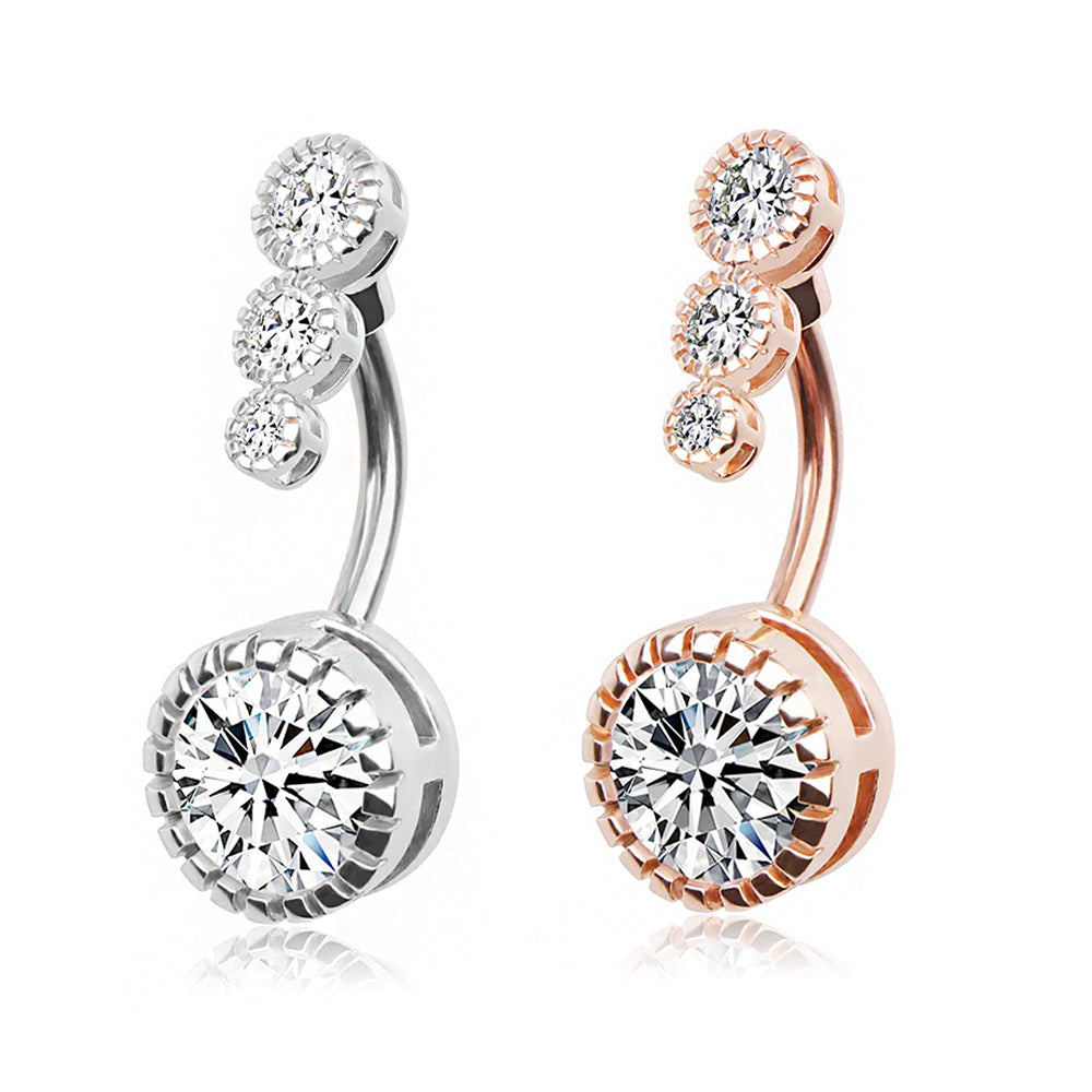10 Styles Sexy Dangling Navel Belly Button Ring Oreja 14G Double Round Cubic Zirconia 316L Surgical Steel Belly Piercing Jewelry