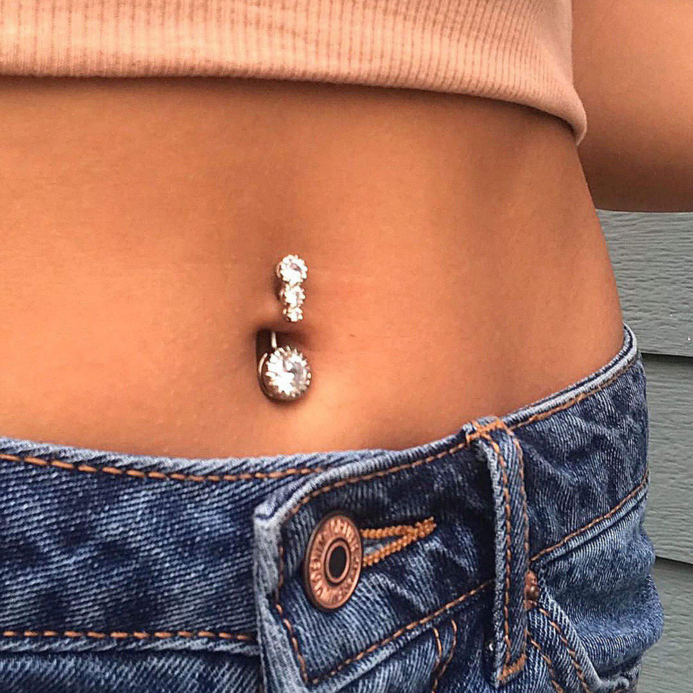 10 Styles Sexy Dangling Navel Belly Button Ring Oreja 14G Double Round Cubic Zirconia 316L Surgical Steel Belly Piercing Jewelry