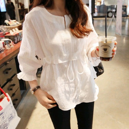 spring and summer women's loose cotton and linen waist shirt shirt shirt shirt women