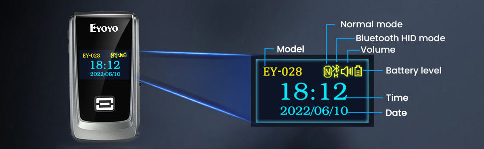 EYOYO 028 Bluetooth Barcode Scanner 2D With LED Display Wireless QR Bar Code Reader for IOS Android Windows Mobile Payment