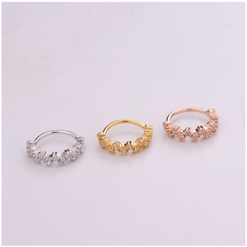 Micro-Set Zircon Nose Ring Leaf Earrings