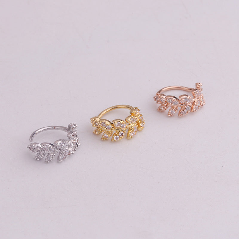 Micro-Set Zircon Nose Ring Leaf Earrings