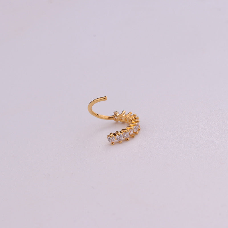 Micro-Set Zircon Nose Ring Leaf Earrings