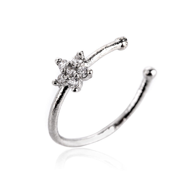 Fashionable And Exquisite Zircon Nose Ring Silver 6 Diamond Flower-shaped Nose Nails
