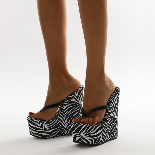 Women's Shoes Flip Flops Flip-flops Wedge High Heel Striped Sandals And Slippers