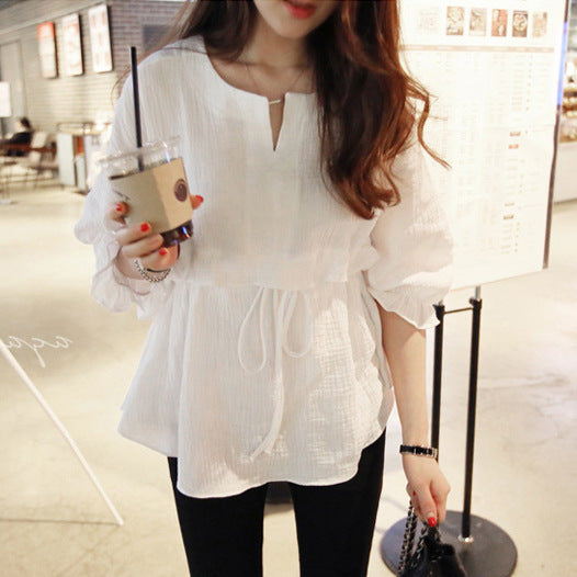 spring and summer women's loose cotton and linen waist shirt shirt shirt shirt women