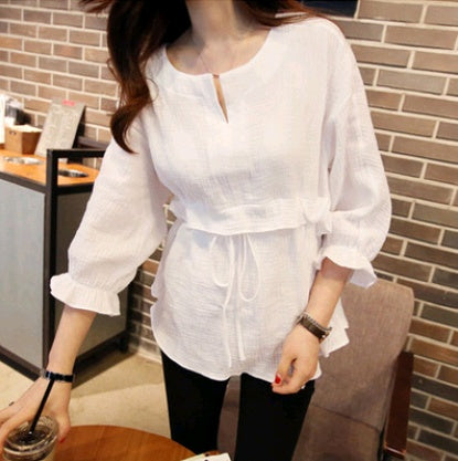 spring and summer women's loose cotton and linen waist shirt shirt shirt shirt women