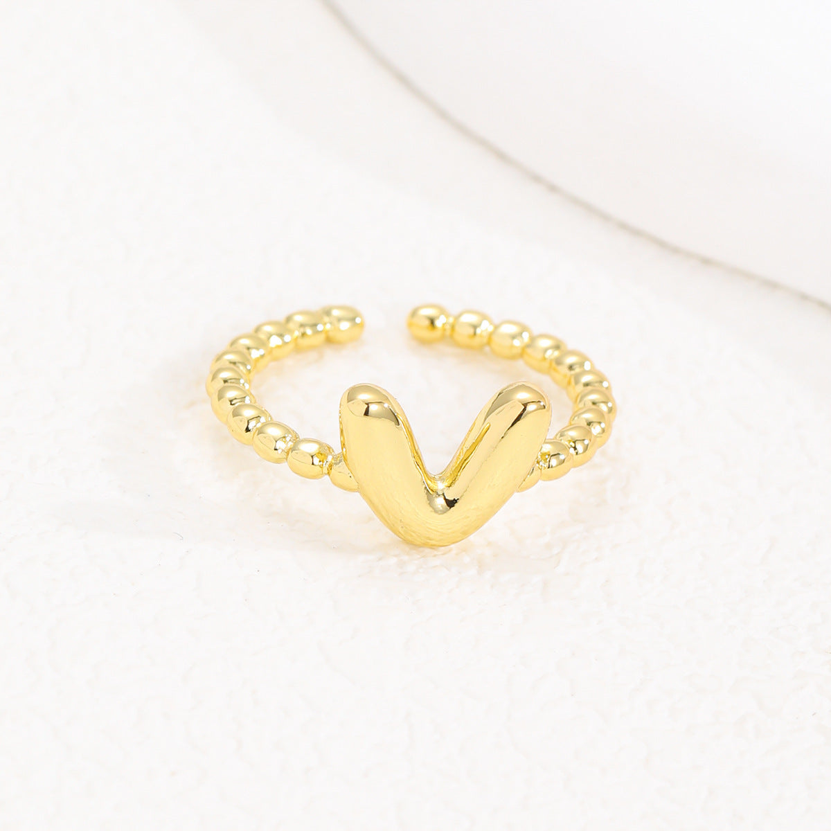 18K Gold Glossy Brass Balloon 26 PCs Letters Ring