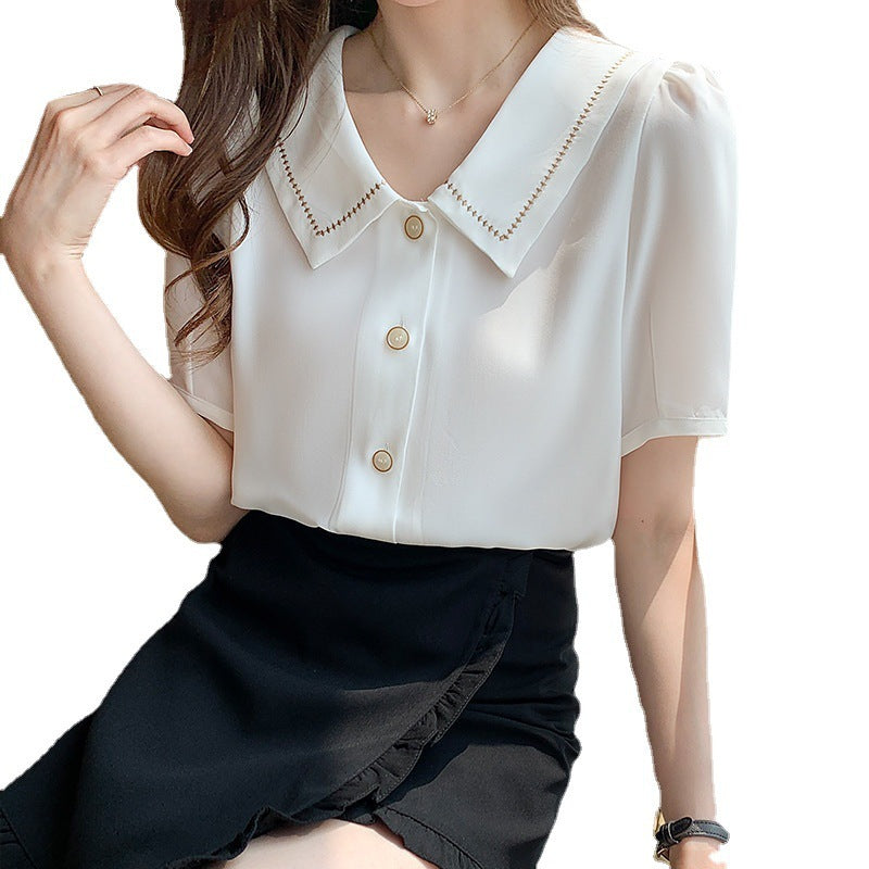 Doll Collar Chiffon Shirt For Women