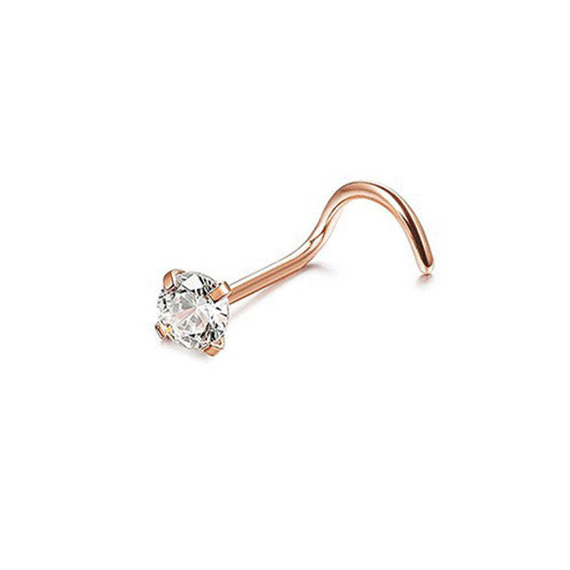 Stainless Steel Diamond-Studded Curved Bar Nose Ring