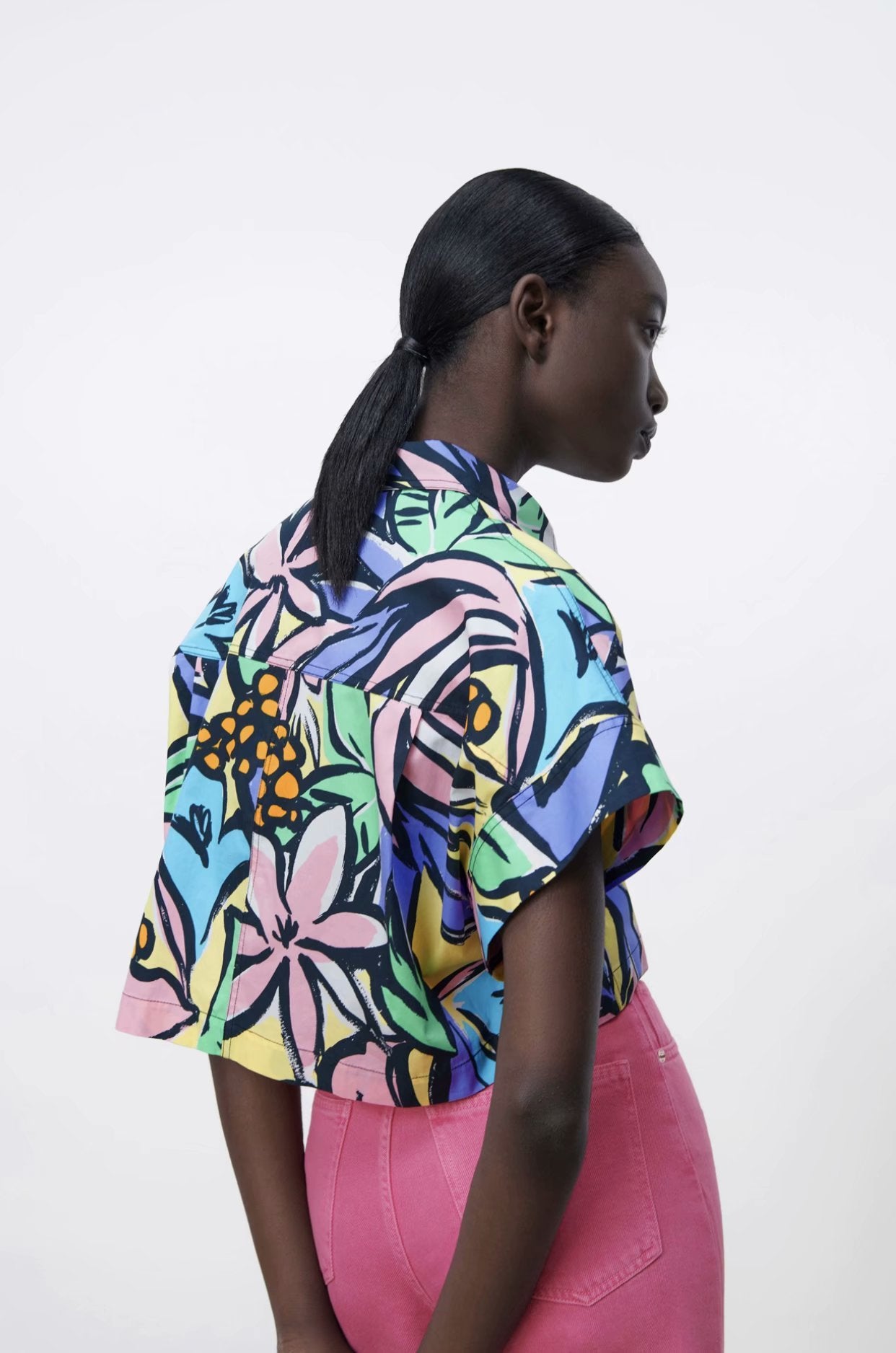 Spring Print Poplin Women  Short Shirt