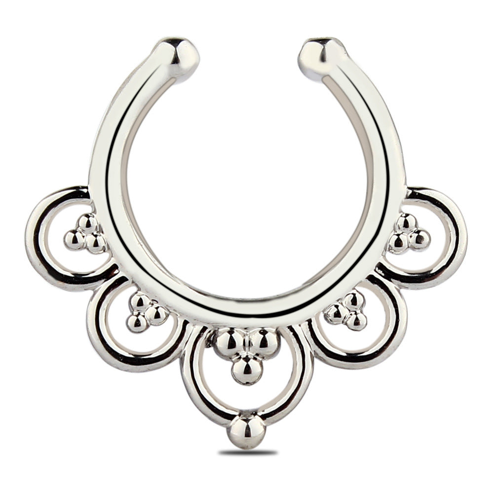 Elliptical Hollow Flower Shaped False Nose Ring Electroplating
