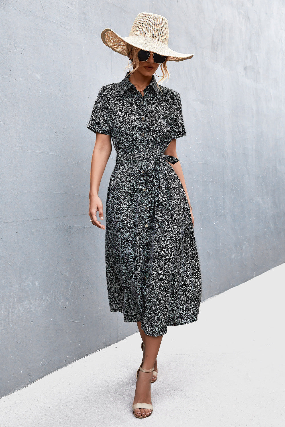 Point Belt Shirt Dress For Women