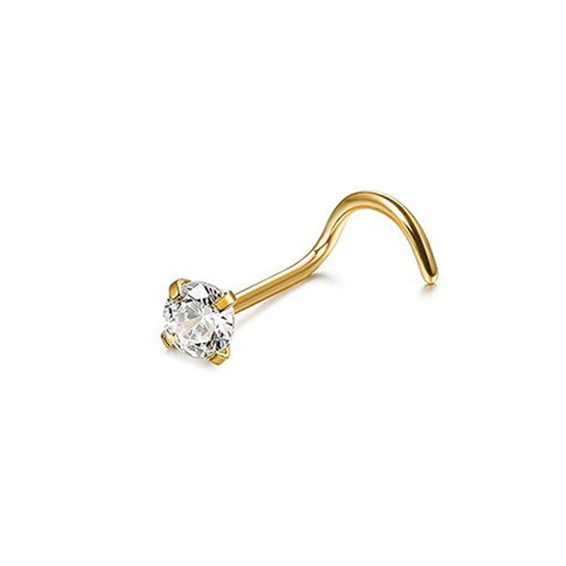 Stainless Steel Diamond-Studded Curved Bar Nose Ring
