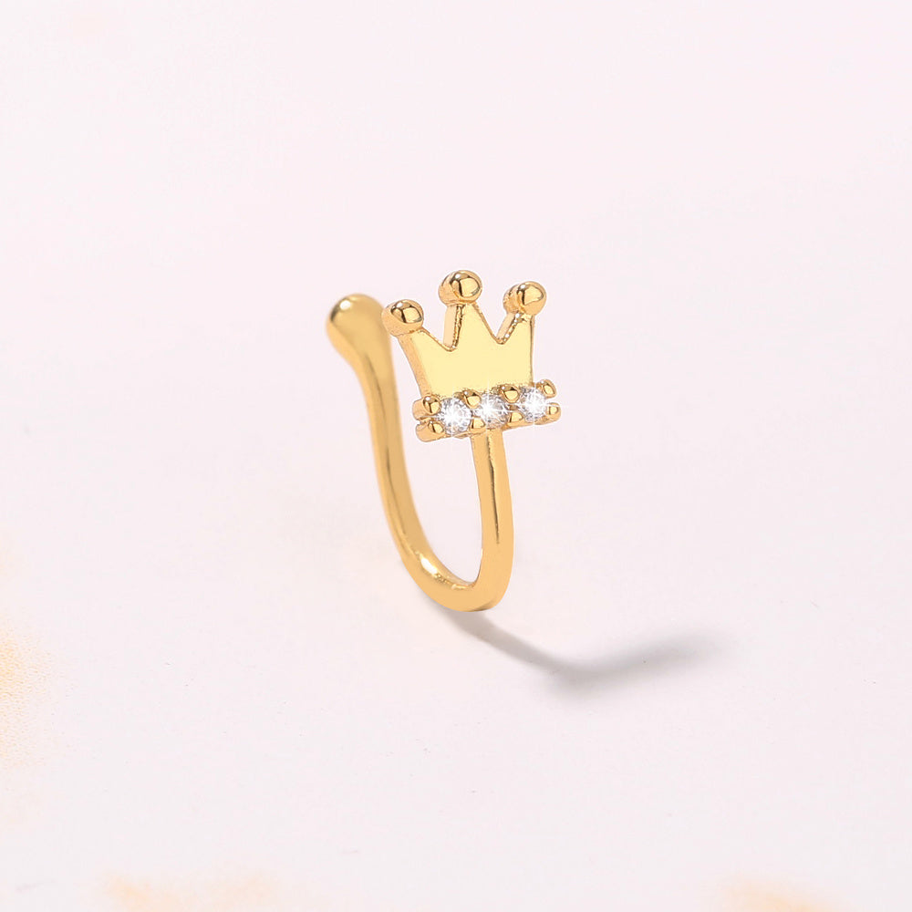 Amazon nose clip, gold micro-inlaid zircon crown nose ring, fashionable and fashionable non-perforated piercing nose studs