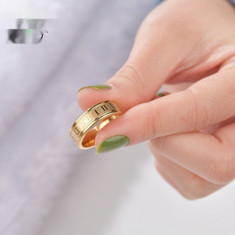 Stainless Steel Straight Edge Roman Digital Ring