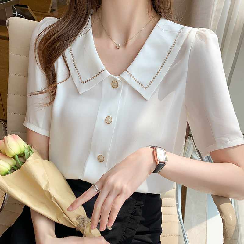 Doll Collar Chiffon Shirt For Women
