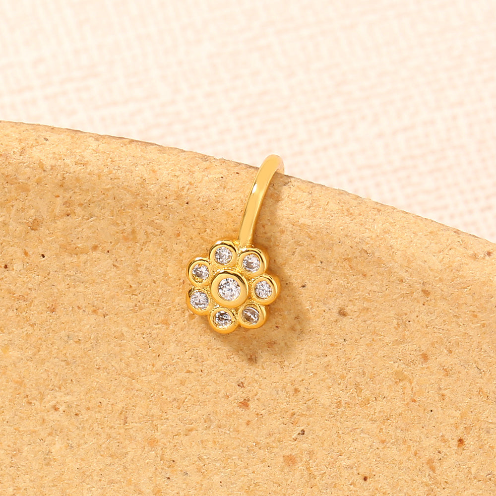 ins European and American micro-inlaid zircon lotus nose ring, popular personality non-perforated piercing nose nail nose clip