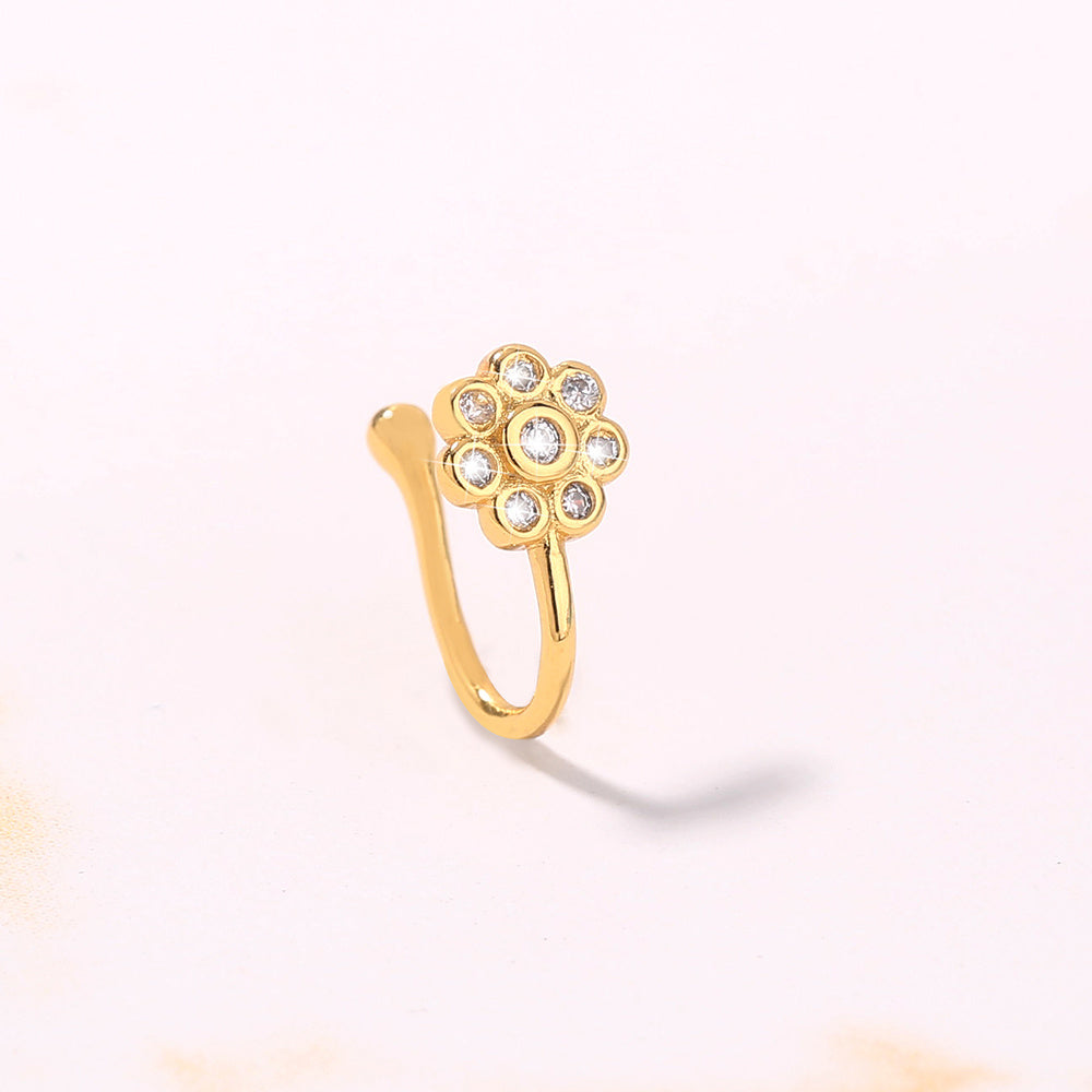 ins European and American micro-inlaid zircon lotus nose ring, popular personality non-perforated piercing nose nail nose clip