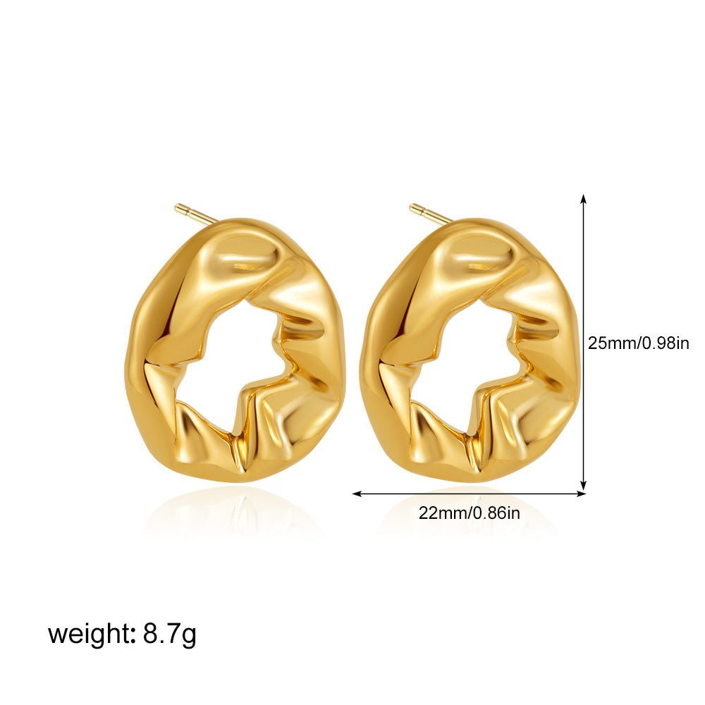 18K Gold Balloon Fold Irregular Texture Simple Earrings