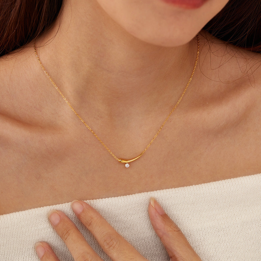 Women's Stainless Steel Geometric Necklace Inlaid Zircon