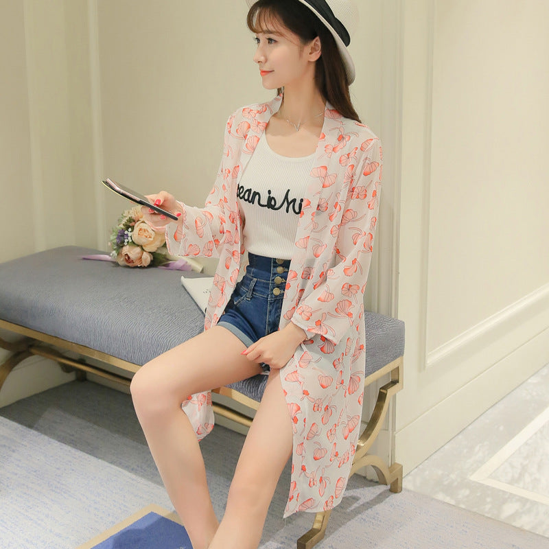 Beach Sun Protection Clothing Holiday Thin Summer Clothing Printed Cardigan Jacket