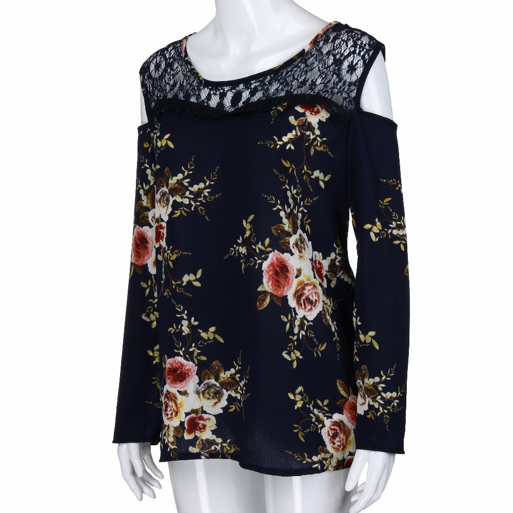 Lace Shirt Loose Floral Printed Women