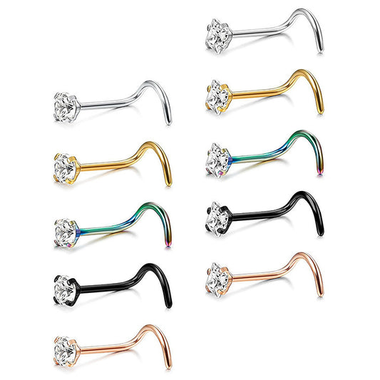 Stainless Steel Diamond-Studded Curved Bar Nose Ring