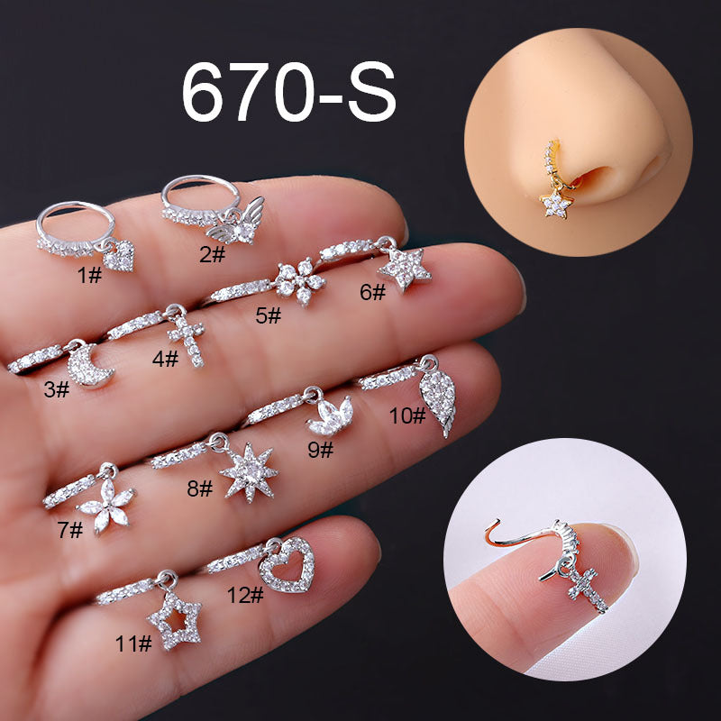 Moon Love Flower Cross Zircon Pendant Nose Ring