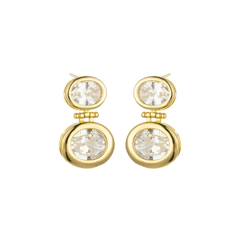 14K Real Gold Plating Round Ring Earrings Micro-inlaid