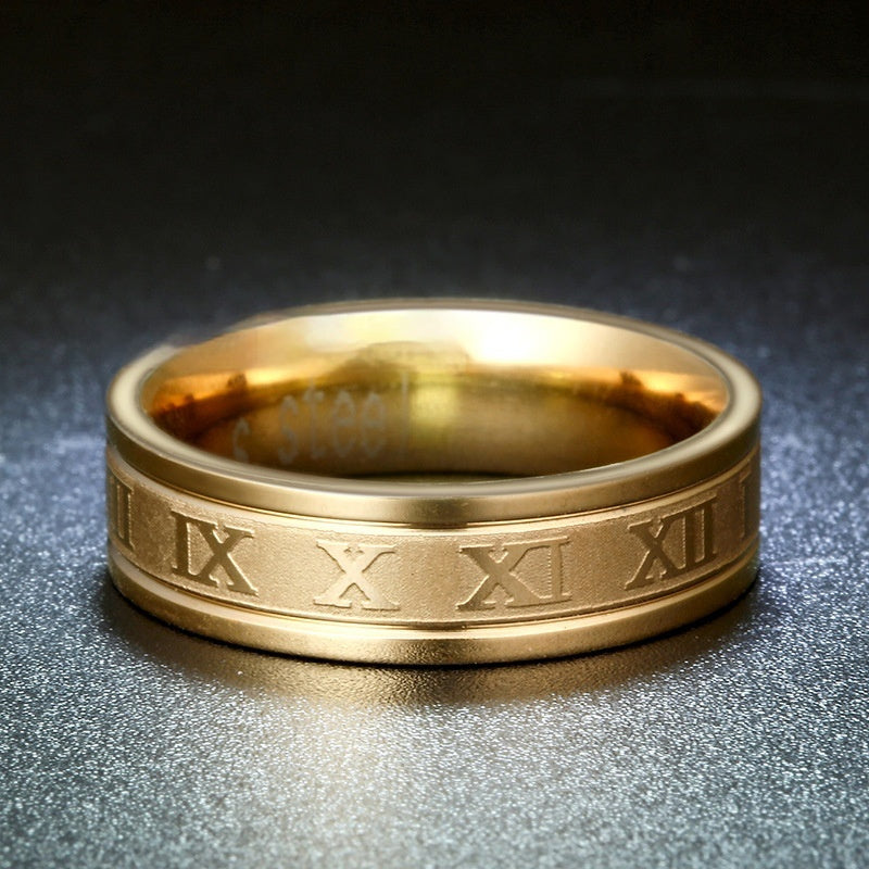 Stainless Steel Straight Edge Roman Digital Ring
