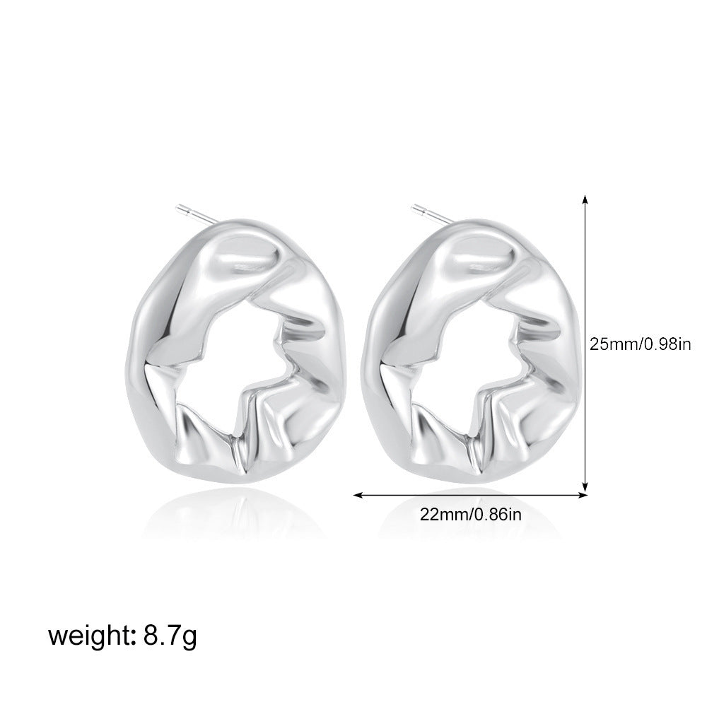 18K Gold Balloon Fold Irregular Texture Simple Earrings