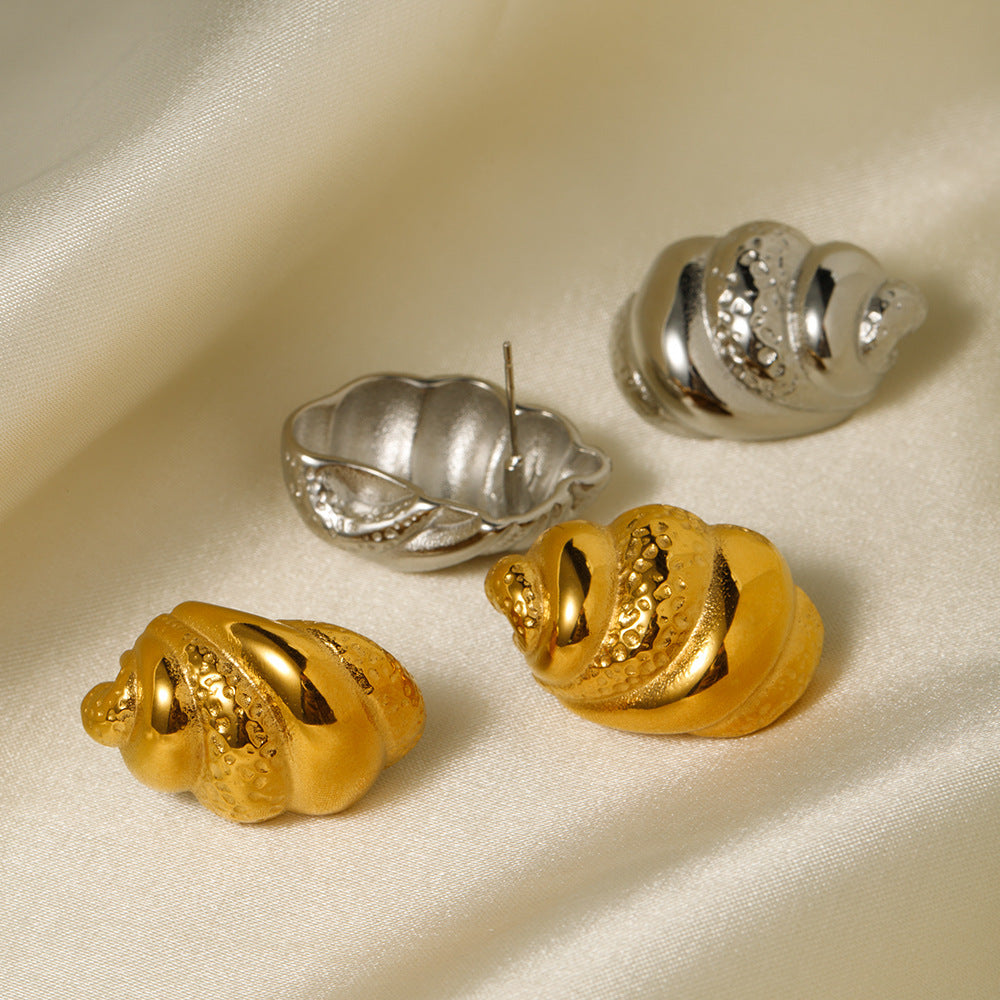 18K Gold Stainless Steel Hammered Claw Bag Earrings