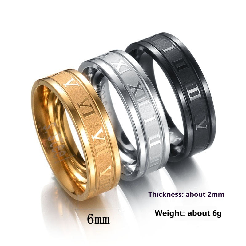 Stainless Steel Straight Edge Roman Digital Ring