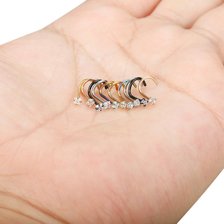 Stainless Steel Diamond-Studded Curved Bar Nose Ring