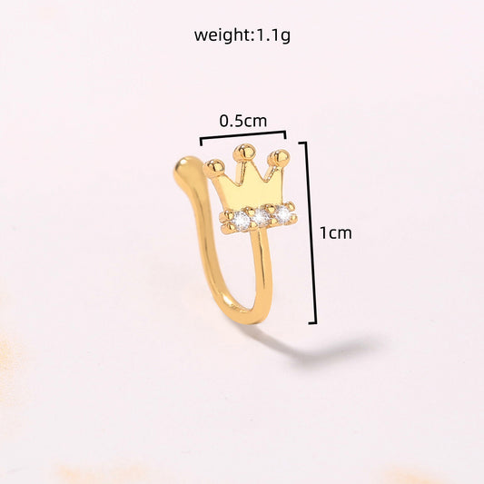 Amazon nose clip, gold micro-inlaid zircon crown nose ring, fashionable and fashionable non-perforated piercing nose studs
