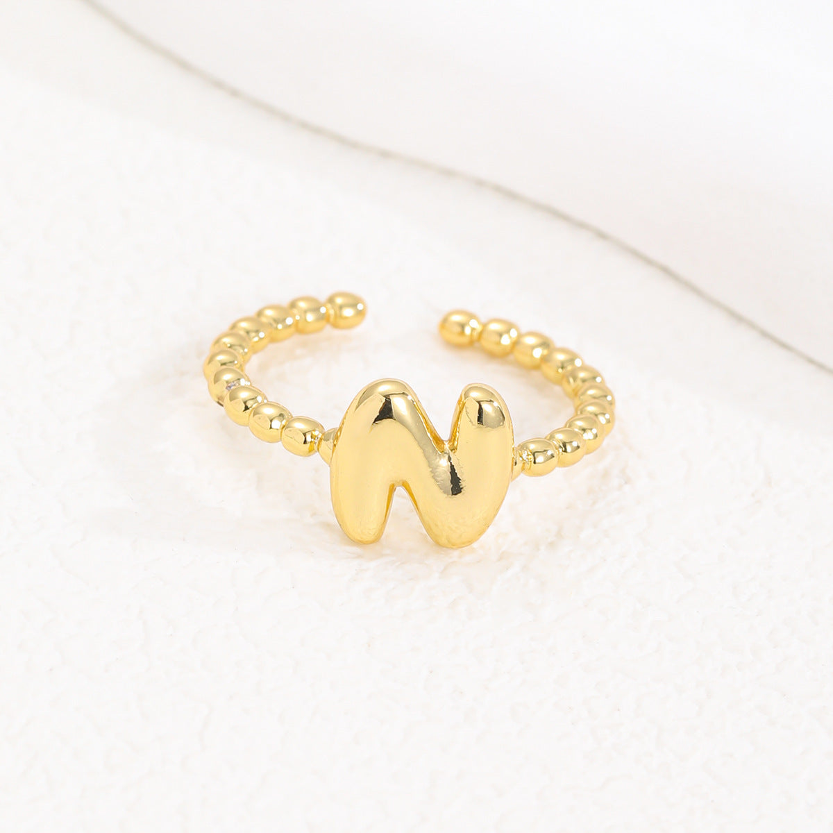 18K Gold Glossy Brass Balloon 26 PCs Letters Ring