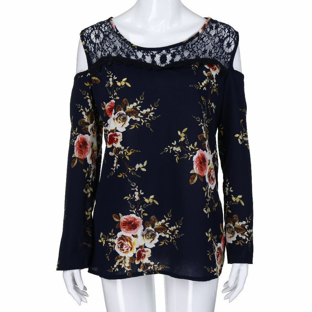 Lace Shirt Loose Floral Printed Women