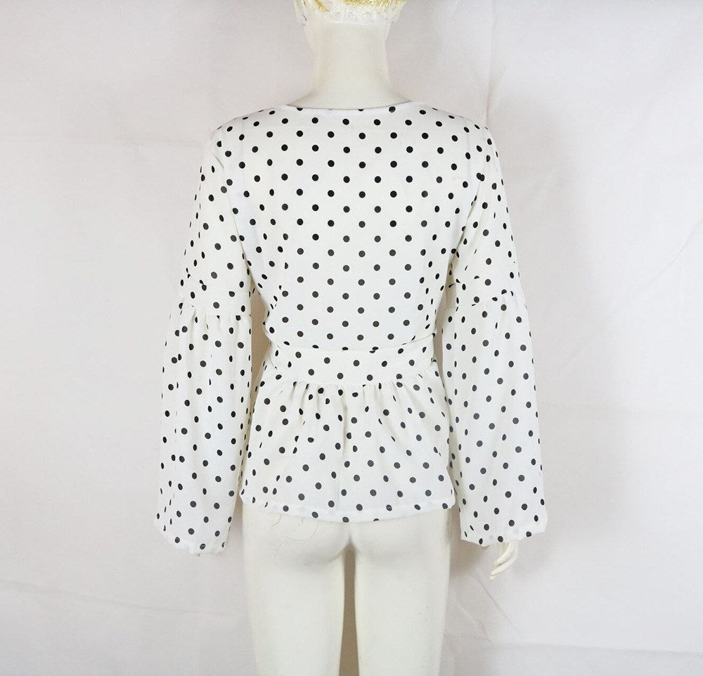 Polka dot flared sleeve shirt women