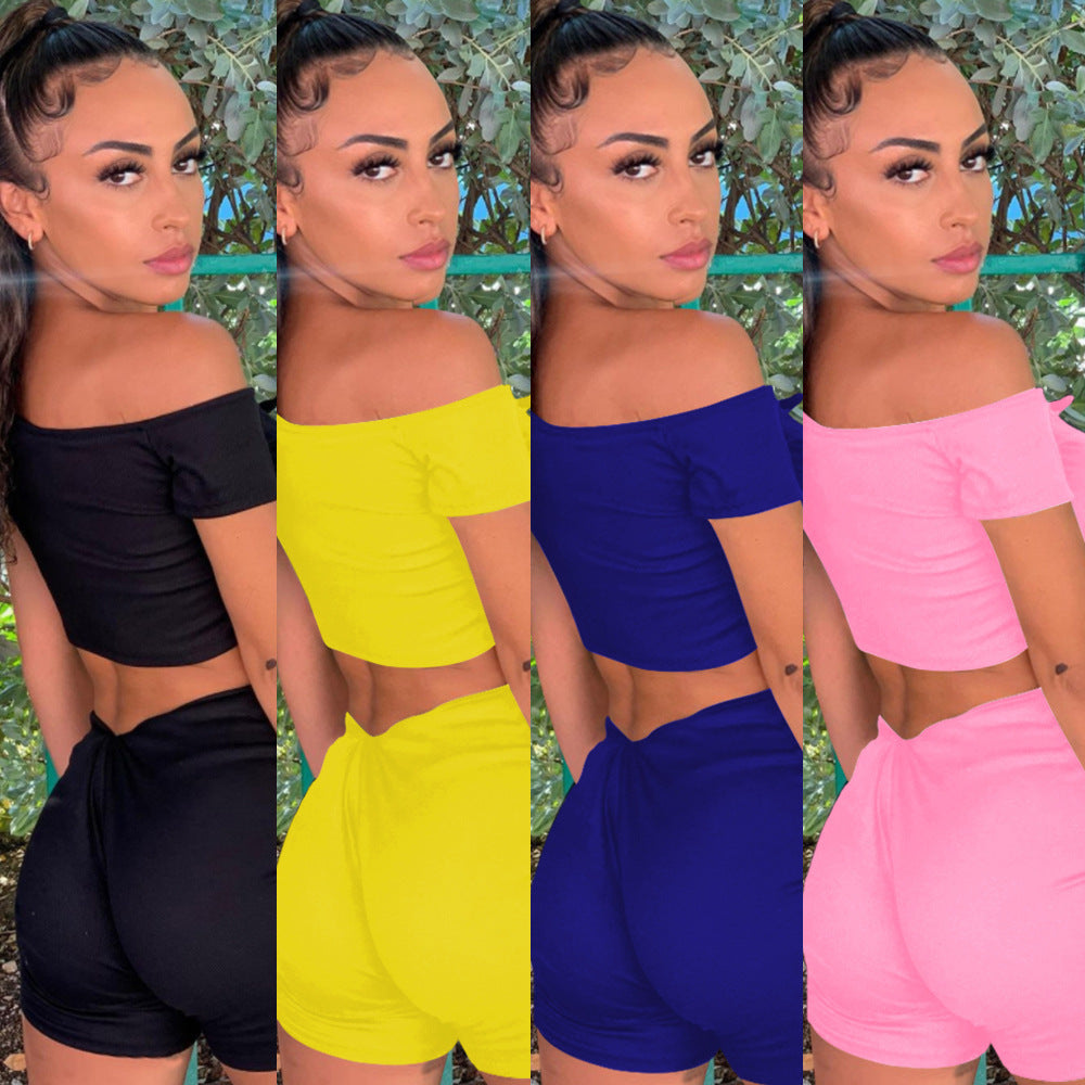 Women's Fashion Off-shoulder Strap Shorts Suit