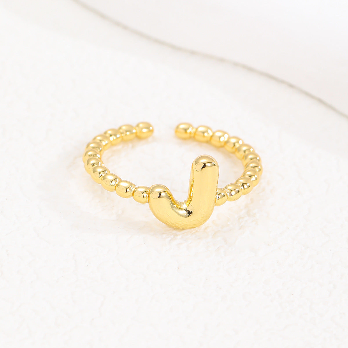 18K Gold Glossy Brass Balloon 26 PCs Letters Ring