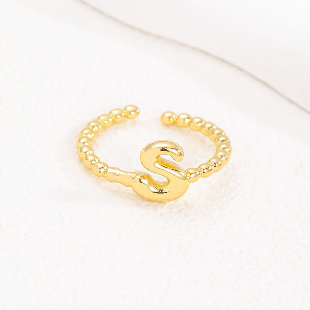 18K Gold Glossy Brass Balloon 26 PCs Letters Ring